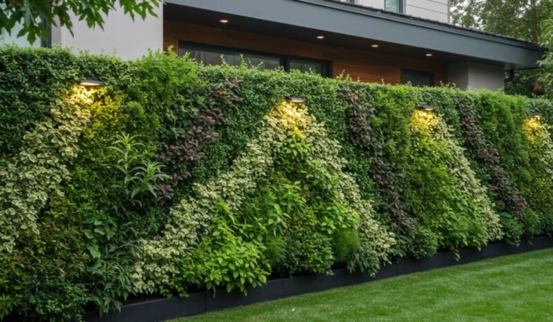 Vertikalna zelena ograda sa živim biljem u modernom dvorištu